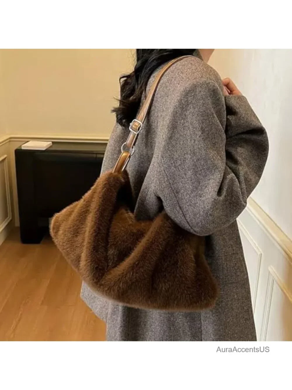Faux Fur Hobo Bag Large Fuzzy Tote Purse for Women Winter Shoulder Crossbody